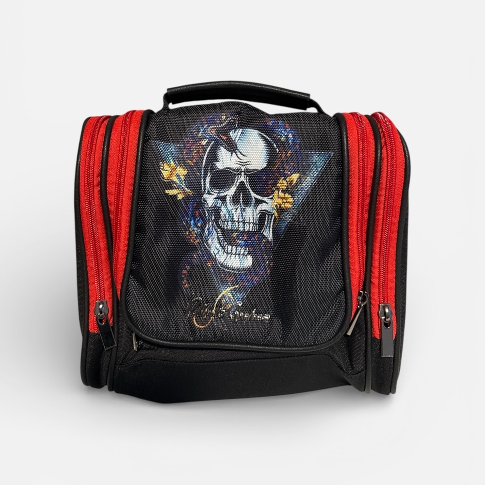 Robert Graham Black and Red Skull Toiletry Bag